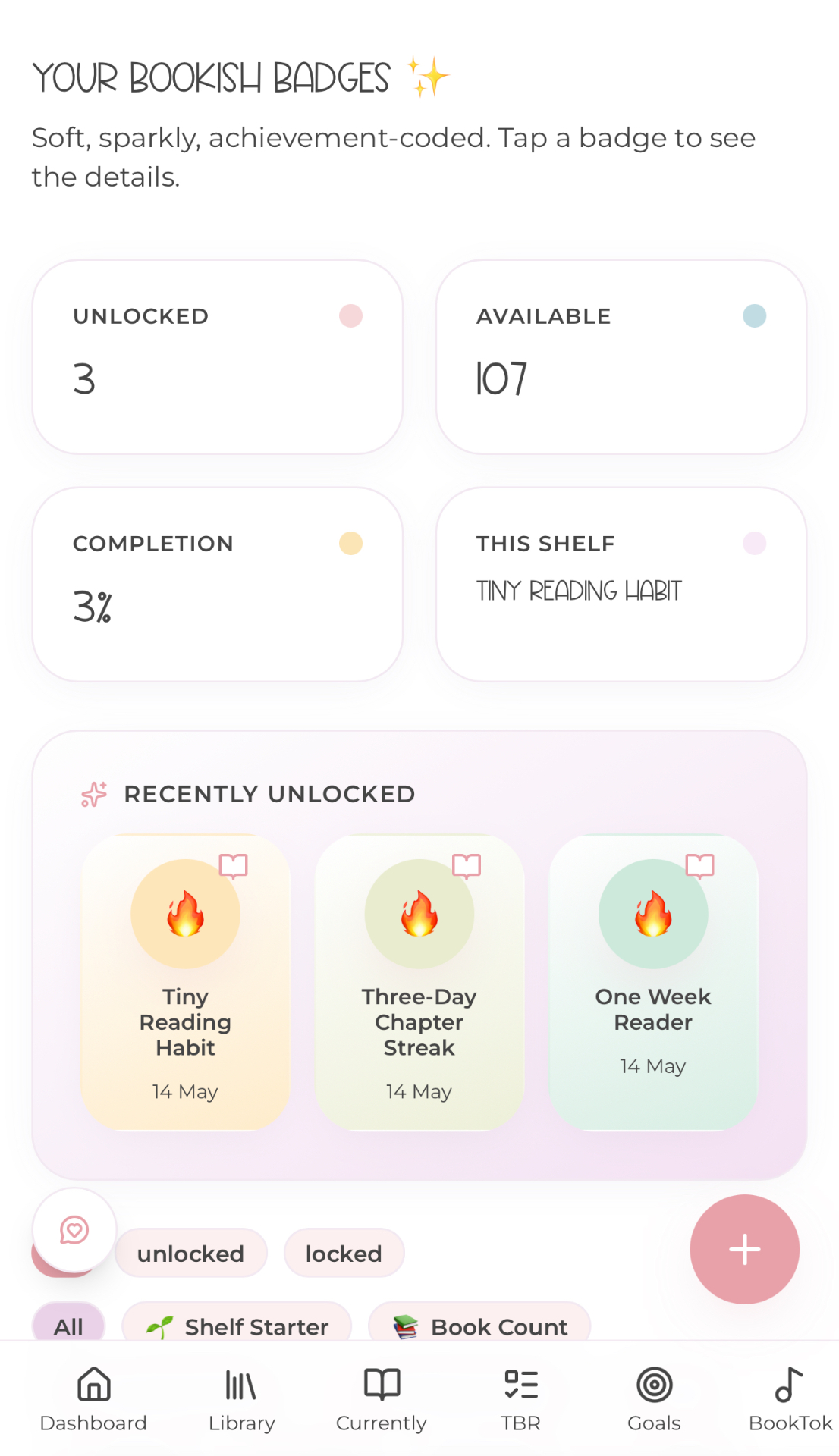 Bookish badges screen — The Bookish Shelf
