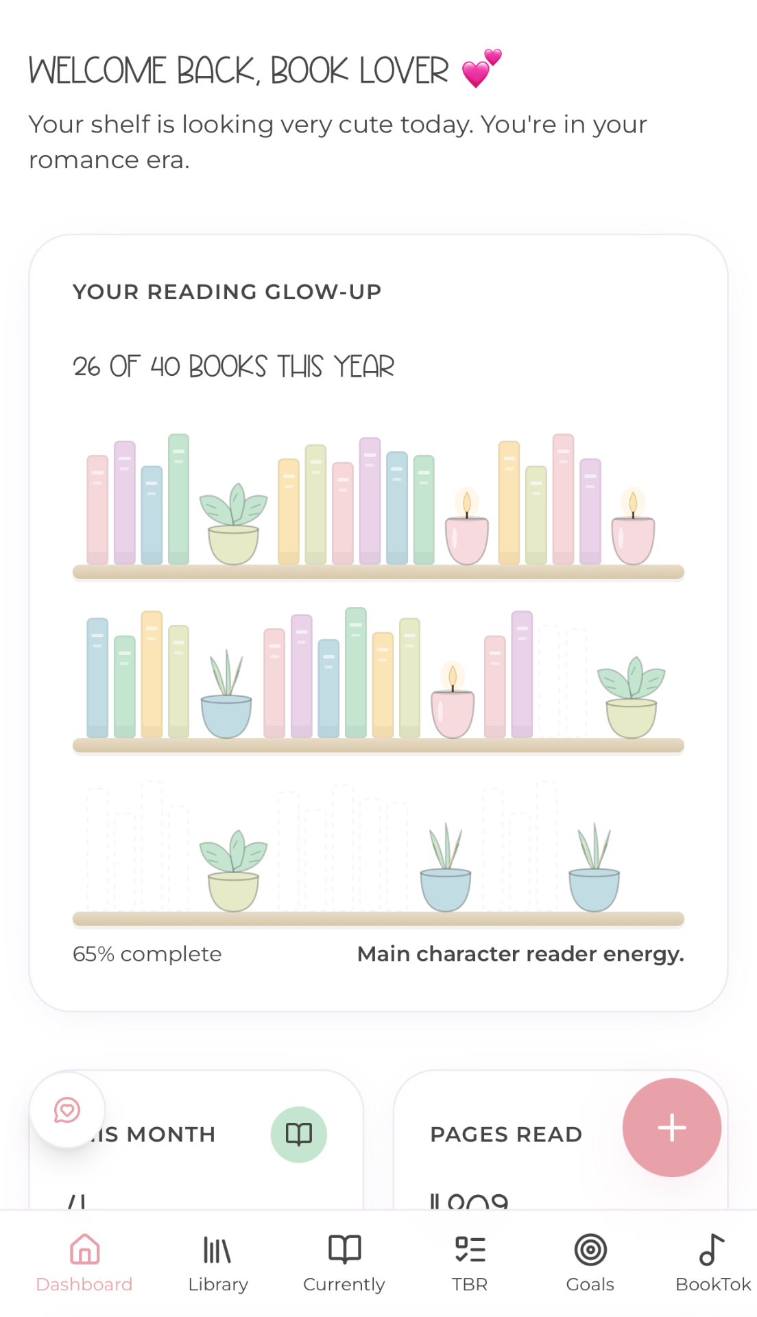 Dashboard screen — The Bookish Shelf