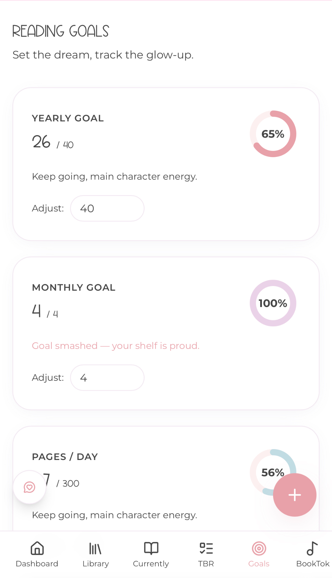 Reading goals screen — The Bookish Shelf