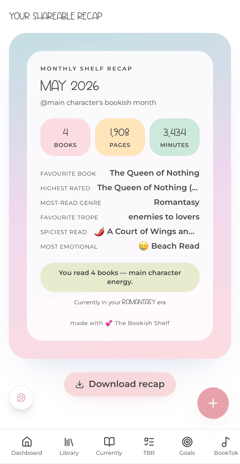 Monthly recap screen — The Bookish Shelf